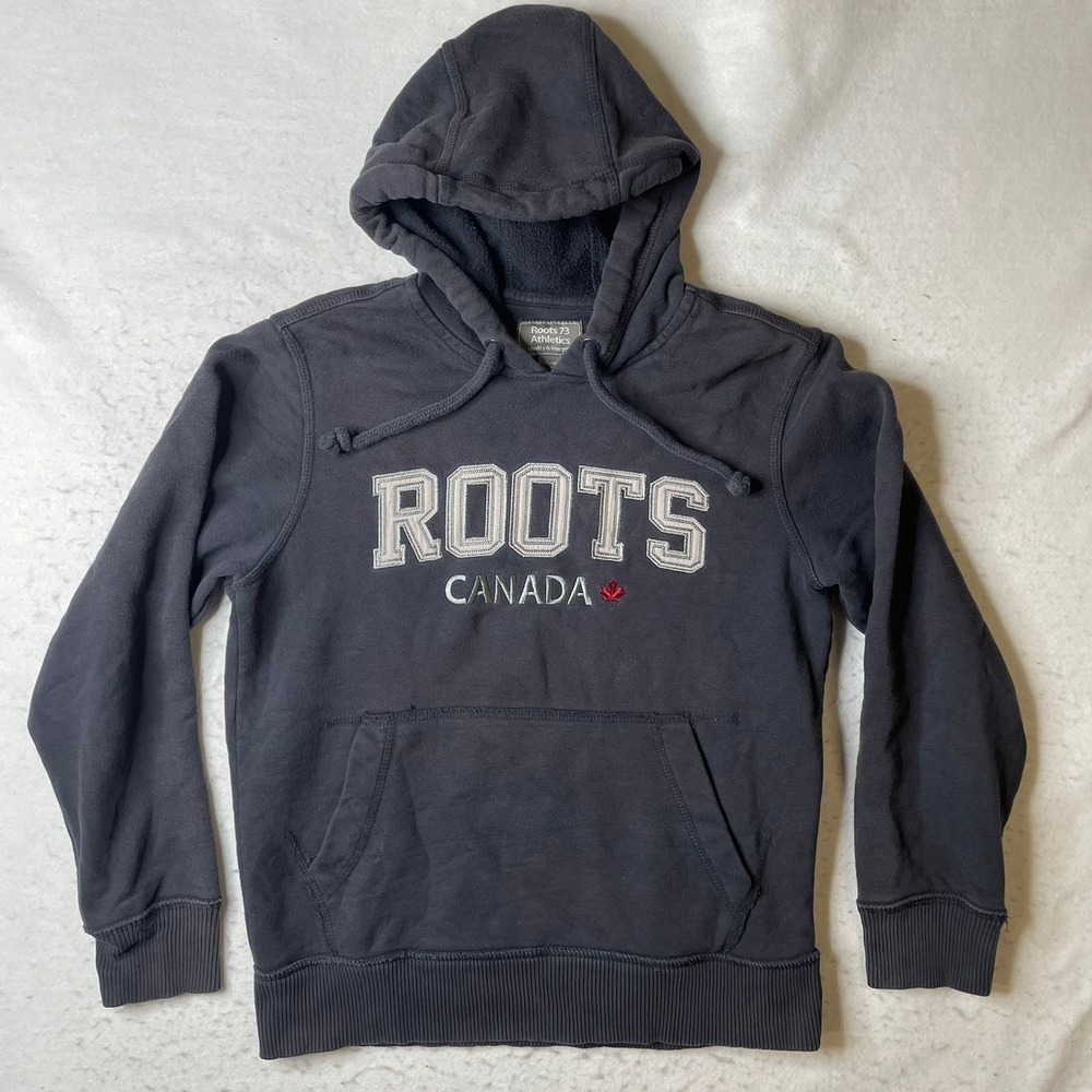 Roots 73 Athletics Canada‎ Hoodie Mens XS Black Pullover Sweatshirt Fleece